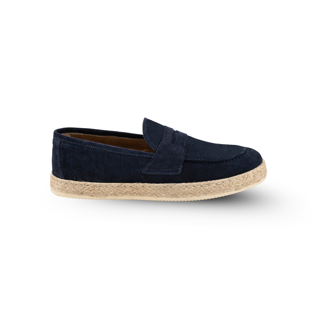 Mocassino Corda in Camoscio Blu