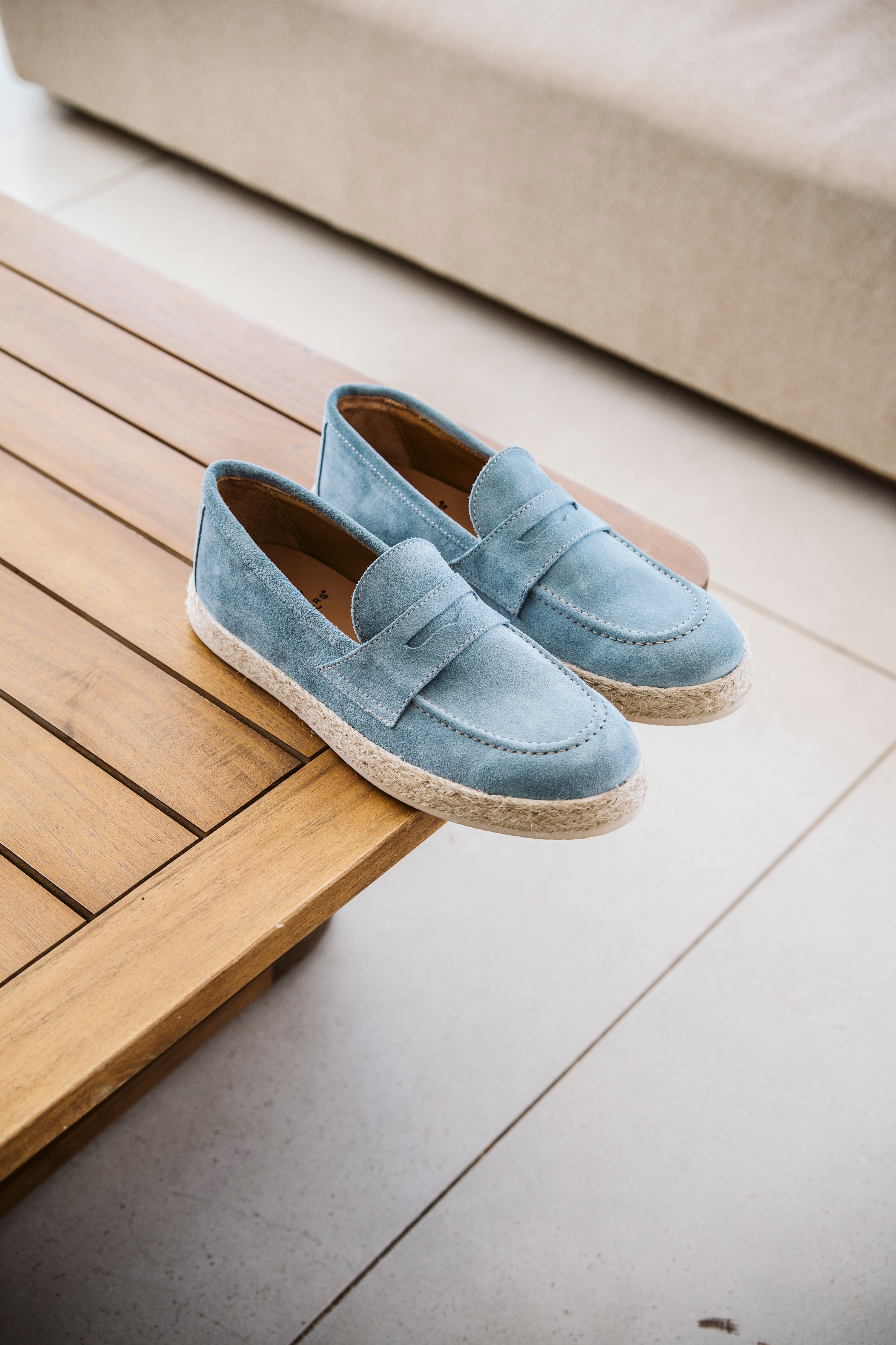 Mocassino Corda in Camoscio Azzurro