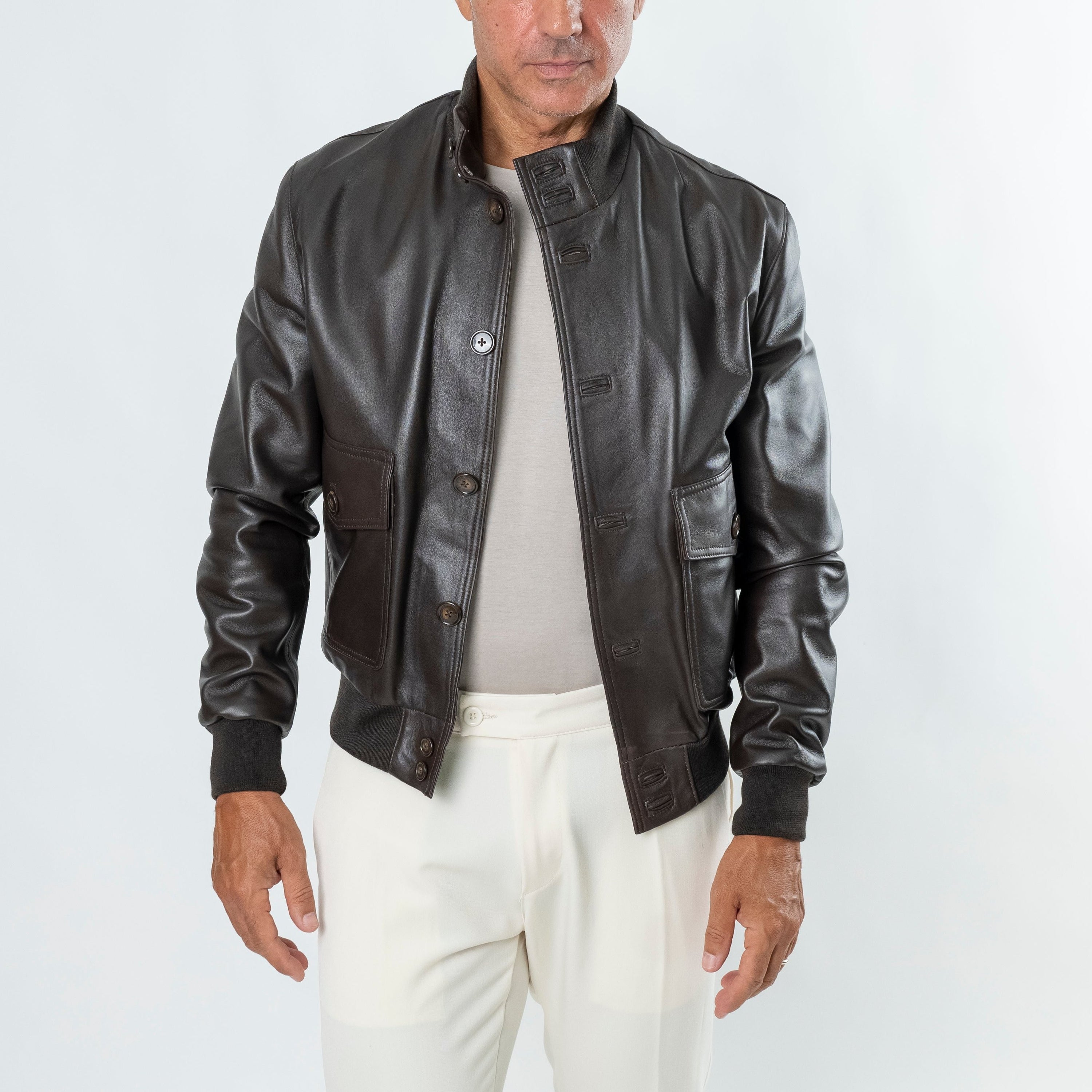 Bomber con bottoni in Vera Pelle - Testa di Moro ART.1101