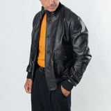 Bomber con bottoni in Vera Pelle - Nero ART.1101